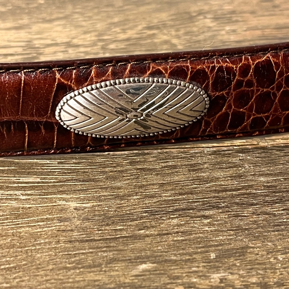 Round tree and York Vintage western  Brown Leather Belt unisex silver hardware - Picture 7 of 11